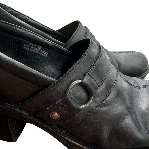 Born Black Leather Heeled Clogs Booties Size 8.5 Women’s Comfort Slip-On Mules - Picture 9 of 10